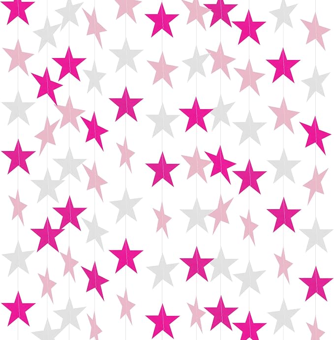 BEISHIDA 6Pcs Pink Star Garland Decor Twinkle Paper Star Banner Backdrop by Beishida