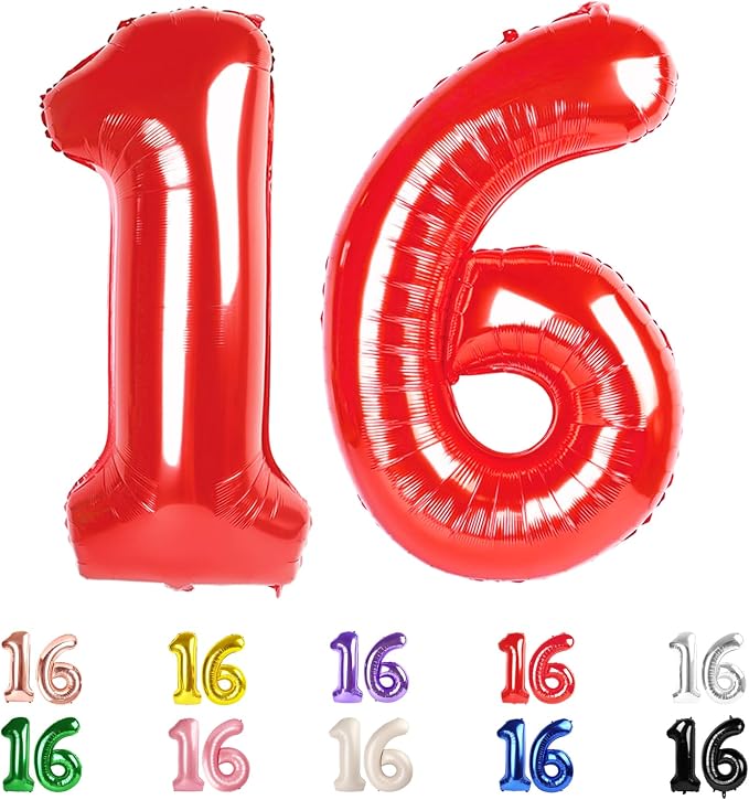 16 Balloon Numbers 40 Inch for 16th Year Old Birthday Decorations, Inflation by Mluchee