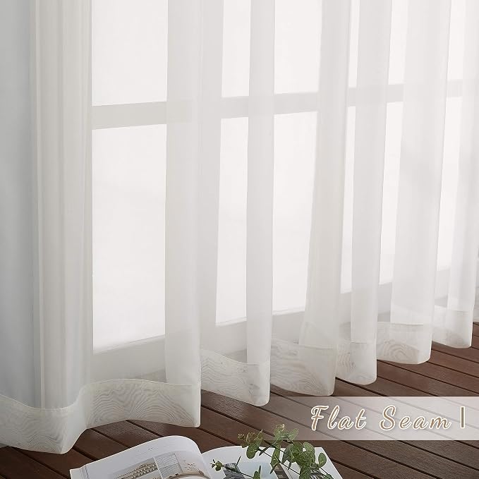 NICETOWN Voile Sheer Texture Beige Window Curtains 45 inch Length, Grommet Chic - Image 6