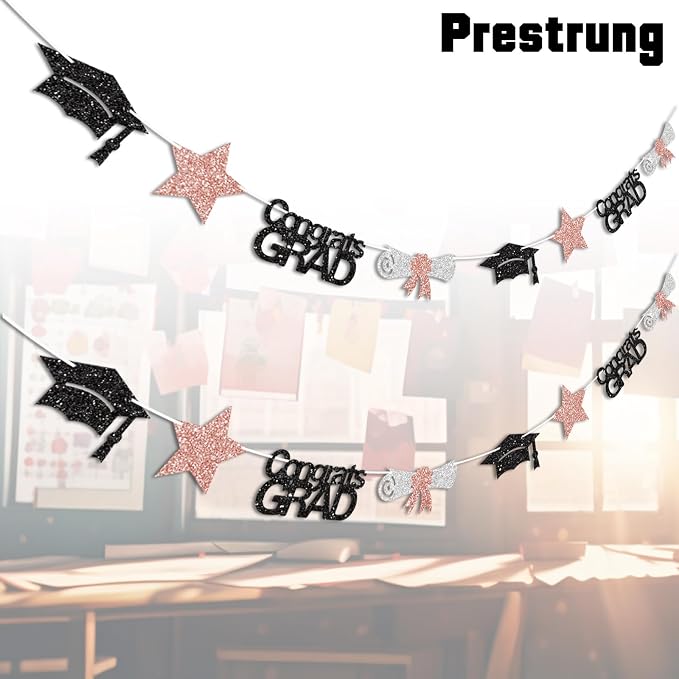 Black and Rose Gold Congrats Grad Banner Graduation Decorations Class of 2026 - Image 2