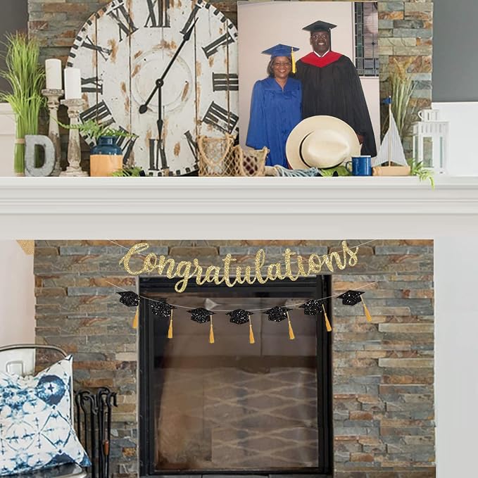 Congratulations Banner Graduation Decorations Class of 2026 Gold Glitter - Image 4