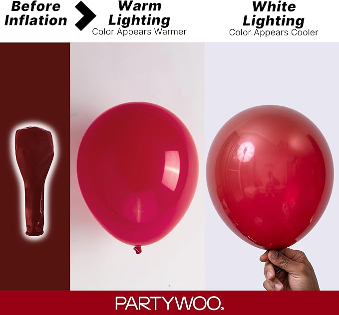PartyWoo Burgundy Balloons 140pcs Dark Red Maroon Ruby Red Different Sizes | 18 - Image 3