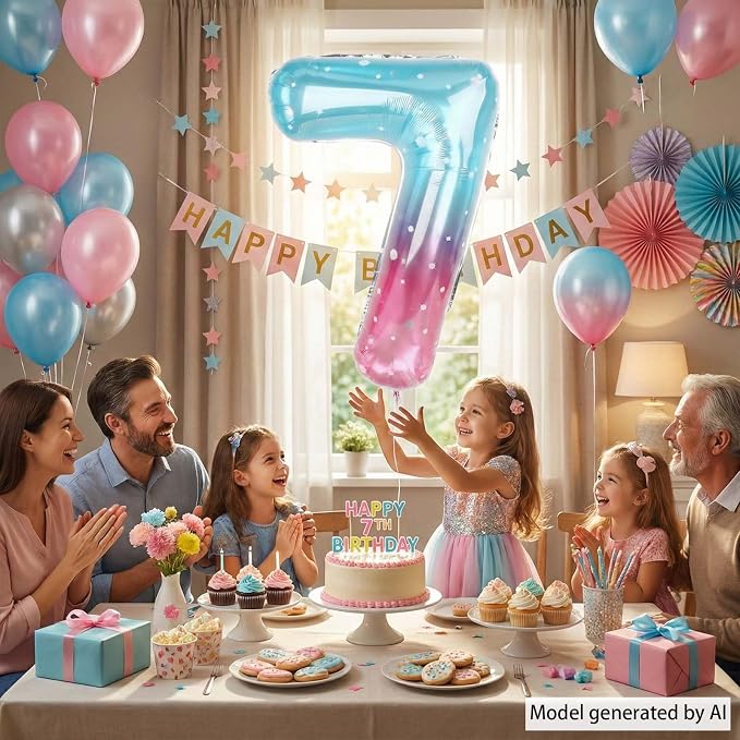 Pink Blue Number 7 Balloon 40 Inch, Foil Numeral - Image 3