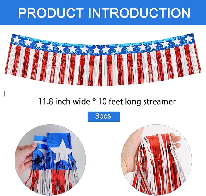 BEISHIDA Star Fringe Garland Banner 3Pack 30ft Wall Tinsel Foil Streamers | Red - Image 3
