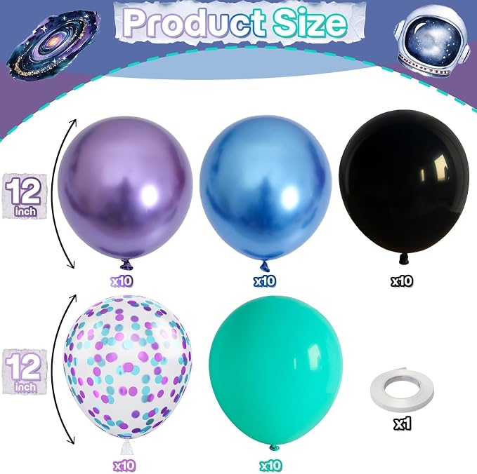Blue Purple Black Galaxy Balloons, Metallic Blue Purple Teal Confetti Space - Image 3