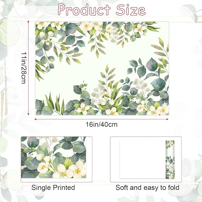 Paper Placemats Disposable 50 Pack Floral Eucalyptus Placemat Disposable Place - Image 2