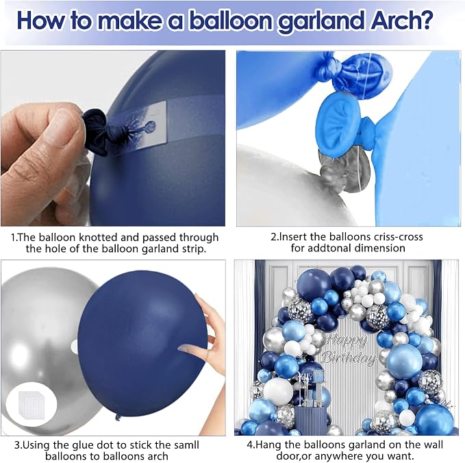 Navy Blue White Silver Balloons Arch Kit, Party Decor. | Navy/metallic - Image 3