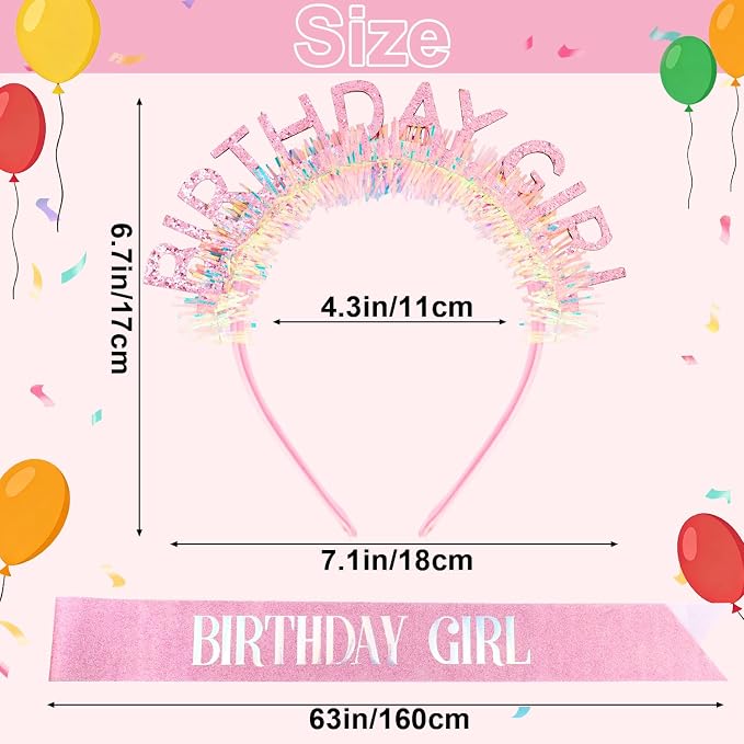 Atoden Birthday Girl Sash Glitter Headband Tiara Crown Sunglasses Pink Happy - Image 6