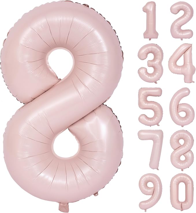 40 Inch Pink Number 8 Foil Balloon Light Pink Digital 8 Helium Balloon | by YOIOZAIZAI