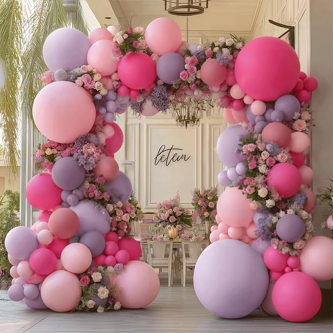 Hot Pink Purple Balloons Arch Kit, Double Stuffed Lavender Lilac Dusty Purple by Unknown