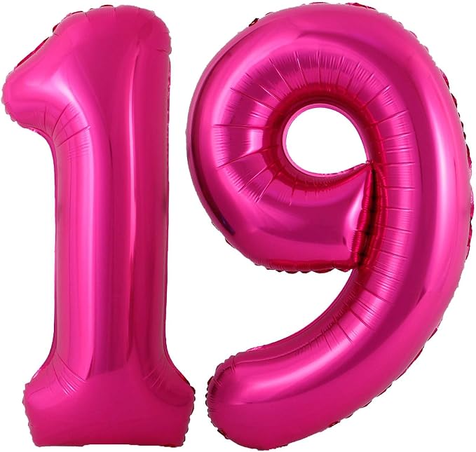 Hot Pink 19 Number Balloons, 40 Inch Giant Number 19 Balloons Foil Mylar Helium by Lovoir