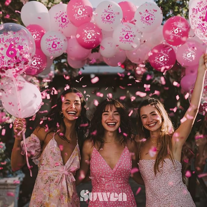 SUWEN Pink 6th Number Printed Balloons 38PCS 12 Inch | 1-9 Latex Balloons Happy - Image 3