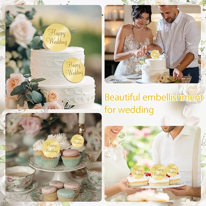 20Pcs Gold Acrylic Wedding Cupcake Toppers - Image 4