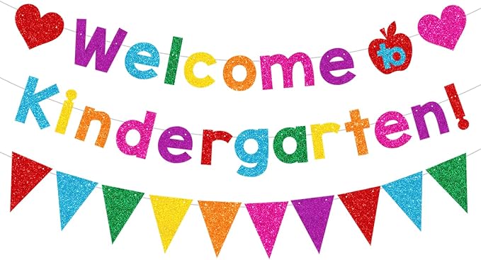 Glittery Welcome to Kindergarten Banner Pennant Back to School Decorations | by Unknown