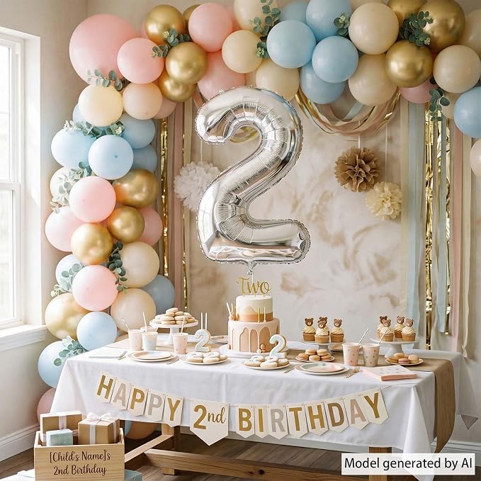Silver Number 2 Balloon 40 Inch, Sleek Metallic Foil - Image 6