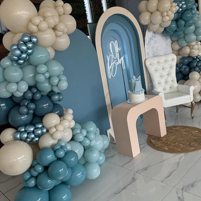 Dusty Blue Balloons 60PCS 12Inch Slate Baby Light Blue White Balloon | Sand - Image 7