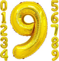 Gold 9 Balloon Number, 40 Inch Number 9 Balloon Large Gold 9 Foil Mylar Helium by BBPOOL
