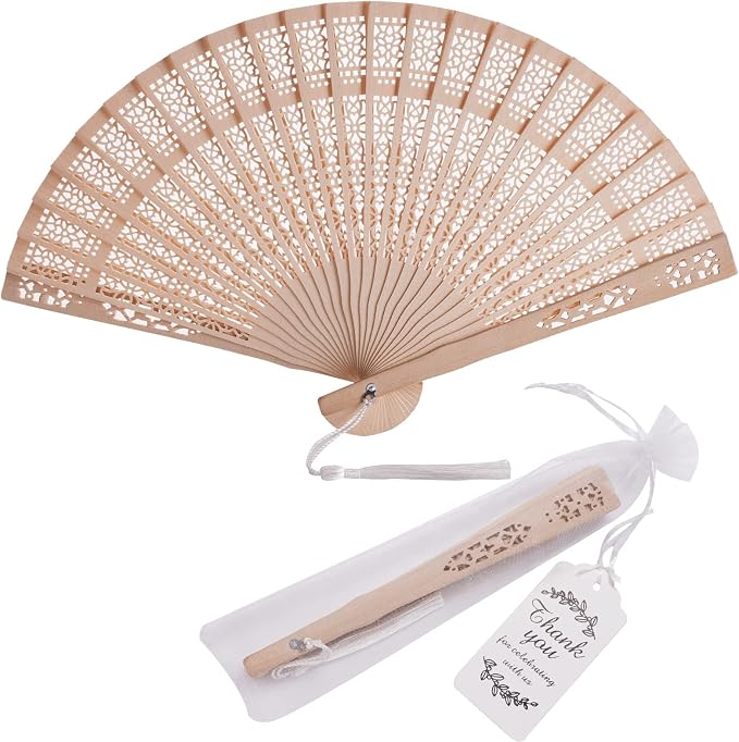 50 Sets Wooden Hand Fan Wood Handheld Folding Fans by SLcrafts