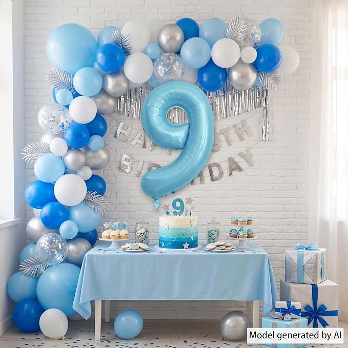 Pearlescent Blue Number 9 Balloon 40 Inch, Large Light Blue Mylar Foil Balloon - Image 3