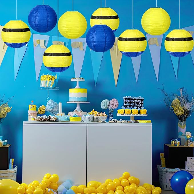 Baquler 12 Pcs Blue and Yellow Paper Lanterns Party Decorations, 8 Inch Round - Image 4
