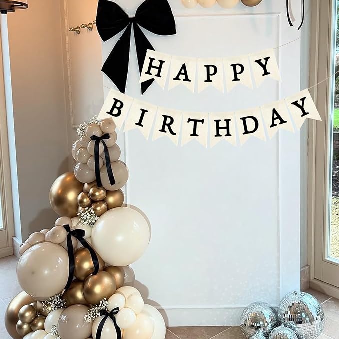 Black Happy Birthday Banner Pre-strung Burlap Bunting Party Backdrop Sign - Image 5