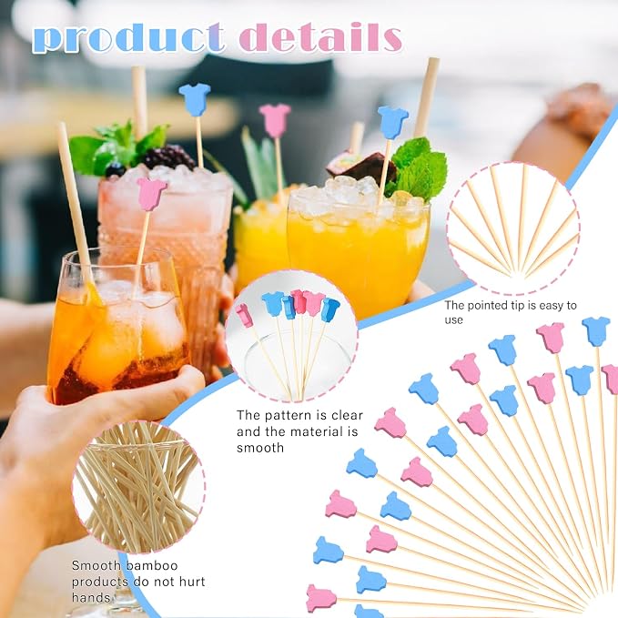 100Pcs Baby Gender Reveal Cocktail Picks Boy or Girl Theme Decor Toothpicks - Image 2