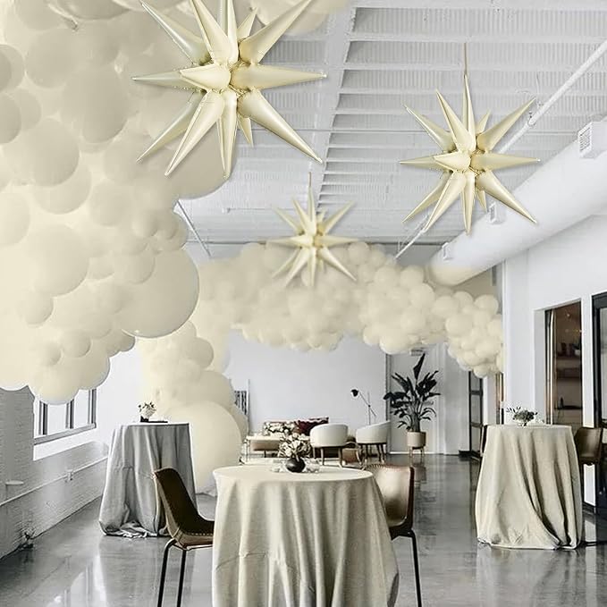 TONIFUL 4 Pcs Explosion Star Balloons Cream White Foil Balloon Party Decor | 22 - Image 5