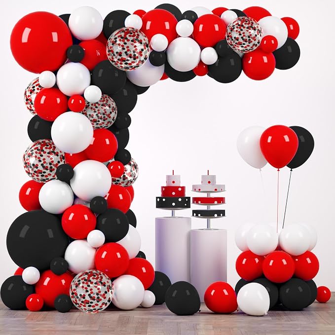 Voircoloria 148pcs Red Black White Balloons Arch Kit, 18 12 10 5 Inch | by Voircoloria
