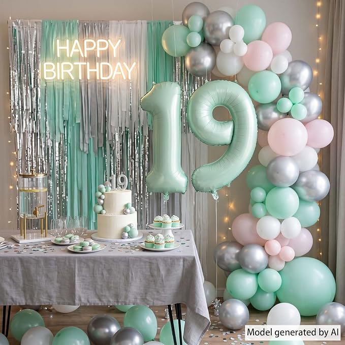 Olive Green Number 19 Balloon 40 Inch, Backdrop - Image 3