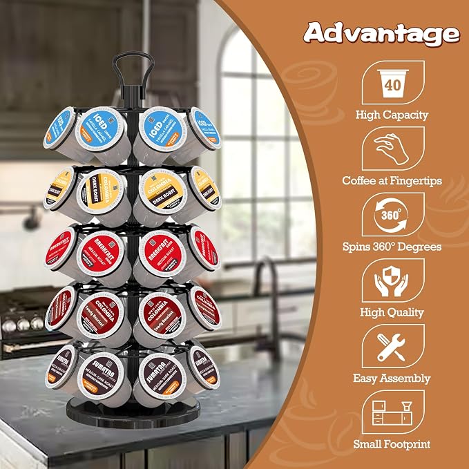 K Cup Holder 40 Pods Capacity, Coffee Pods Holder Storage Organizer Stand | K - Image 2