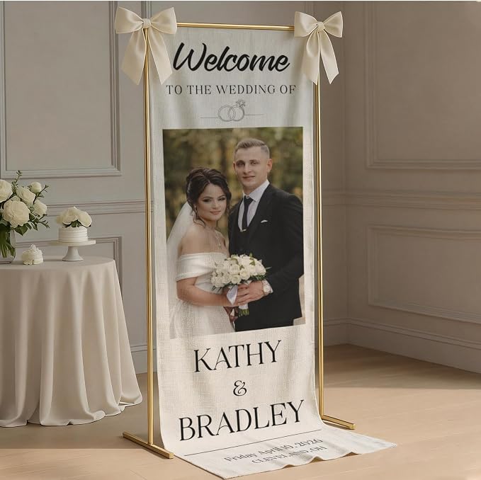 Custom Photo Wedding Linen Wall Tapestry Welcome Banner, Personalized Couple - Image 2