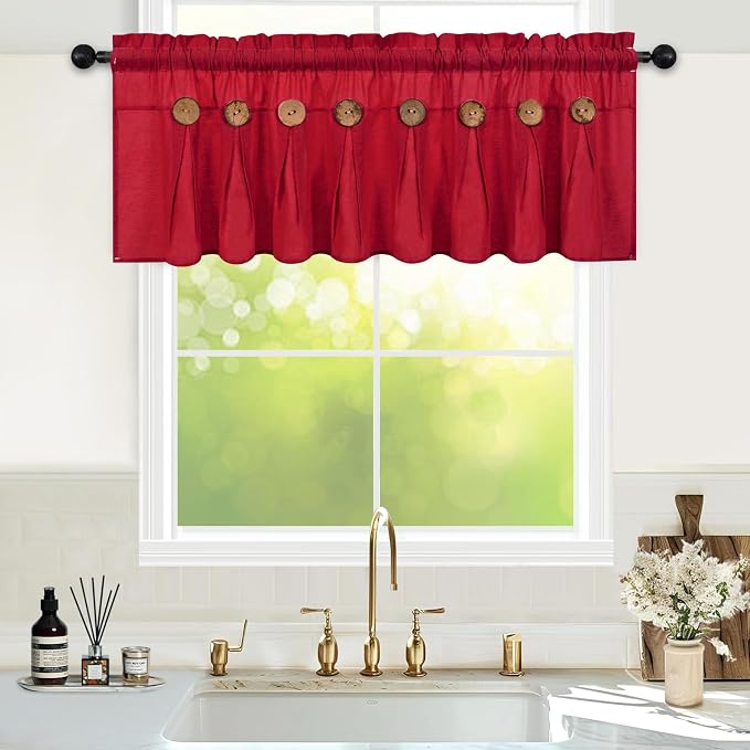Farmhouse Valance Curtains, Boho Cotton Linen Kitchen Valance, Country Rod - Image 3