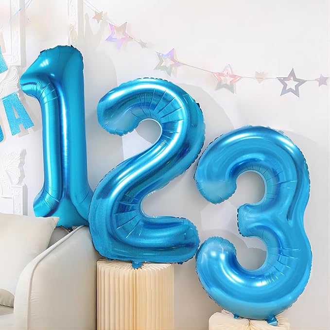 Blue 3 Number Balloon, 40 Inch, Premium Mylar, - Image 6
