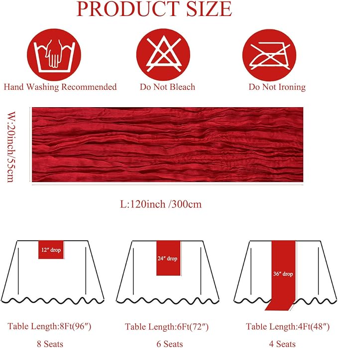 12Pack Red Cheesecloth Table Runner 20 x 120 inch Gauze Table Runner | Red - Image 5