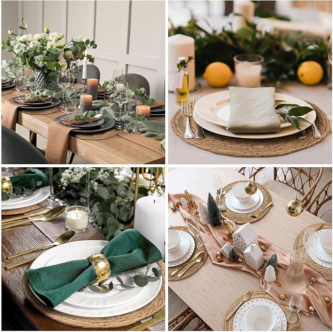 13 in Round Woven Placemats Plate Chargers Set of 10, Boho Farmhouse Rustic - Image 2