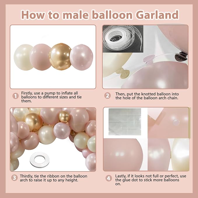 Pastel Pink Pearl White Balloons Arch Kit 119 PCs Double Stuffed | Princess - Image 5