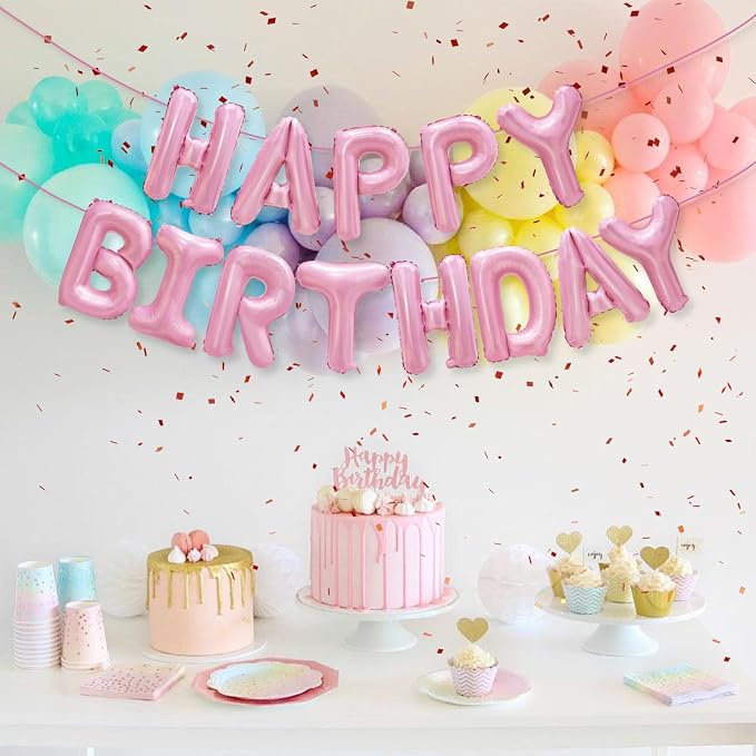 Pink Happy Birthday Balloon Banner Decorations 16 inch - Image 6