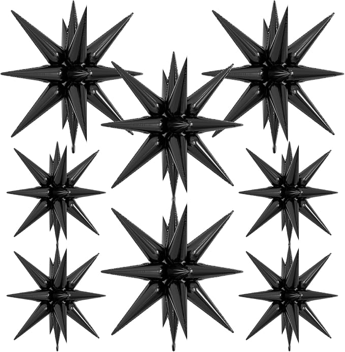 Black Star Balloons, Large Spike Balloons | 22 Inch Star Balloons, One-Piece by Adeyoo
