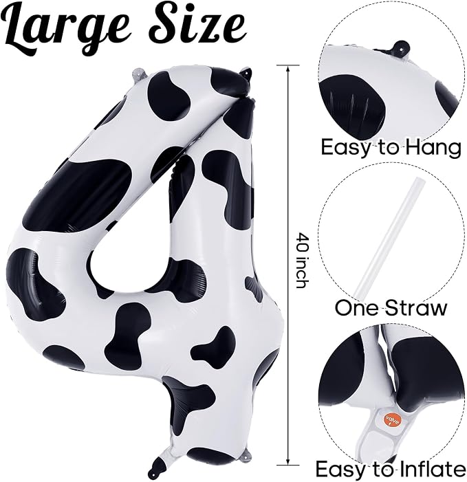 Cow Print Number 4 Balloon, Large 40 Inch Cow Number Birthday Balloons - Image 3