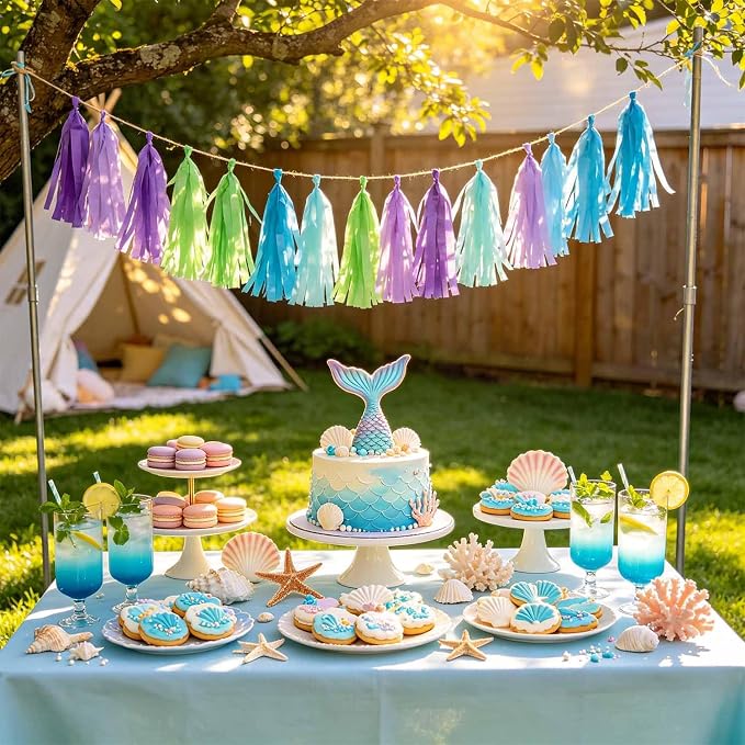Blue Green and Purple Tissue Paper Tassels 30pcs, Adding Festive Whimsy to Any - Image 3