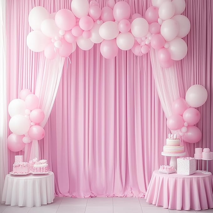 10ftx14FT Wrinkle Free Pink Backdrop Curtain, 2 Panels 14FT Height Pink Wedding Backdrop Drapes, Silky Polyester Back Drop Cloth for Birthday Photography Background Party Backdrop Draping
