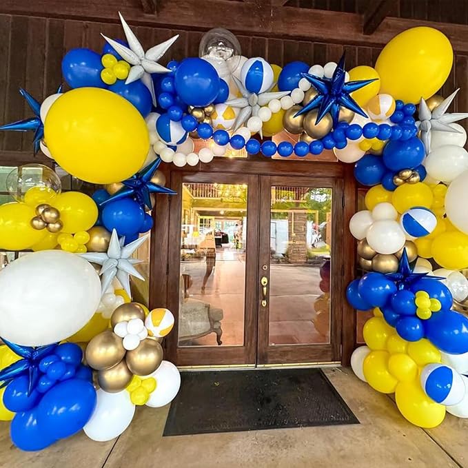 Yellow Blue Balloons, Dark Blue Gold Confetti Latex Balloon Helium - Image 7