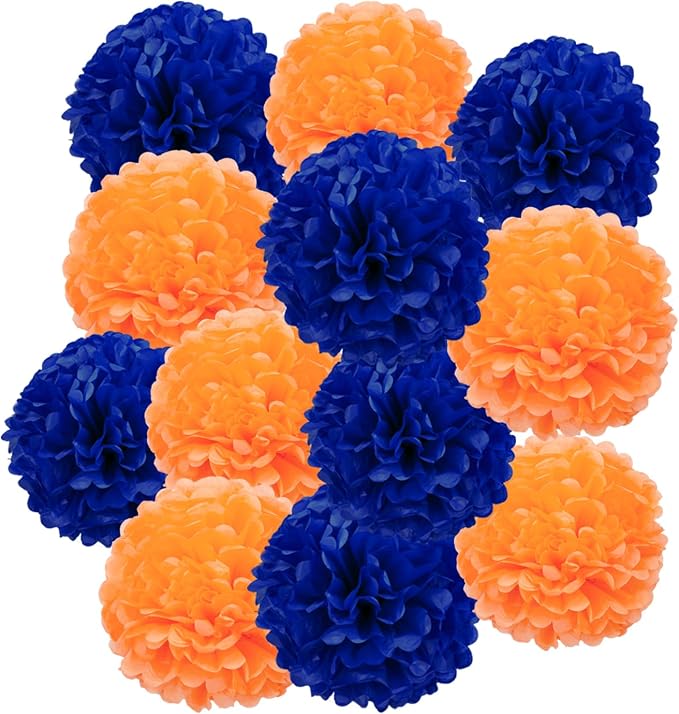 Blue Orange Tissue Pom Poms Paper Kit DIY Decorative Flowers Ball by DOUSUI