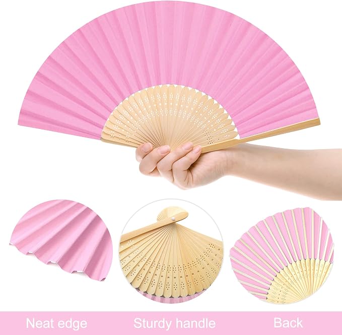 FEPITO 20 Pieces Handheld Pink Paper Fan | Paper Folding Fans - Image 3
