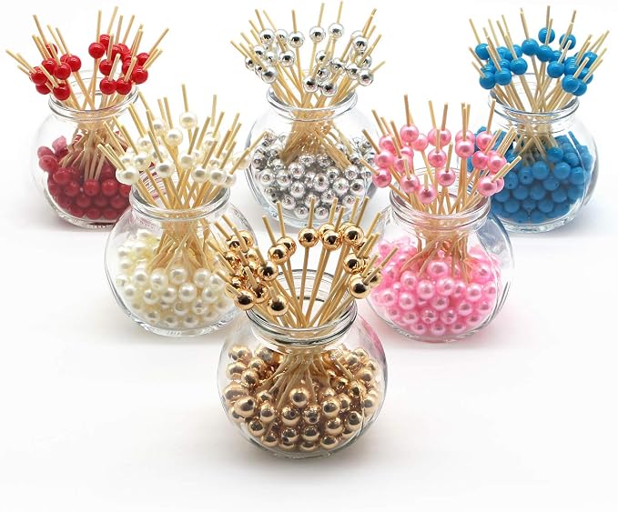 Minisland Sky Blue Pearl Bamboo Cocktail Picks, Fancy Appetizer Toothpicks | - Image 8