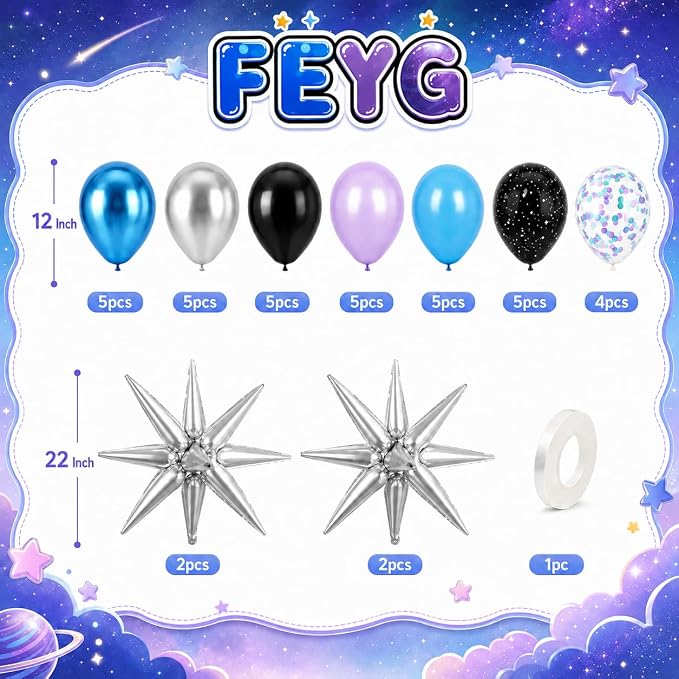 Outer Space Balloons for Kids Party Decor | 12 Inch Black Purple Galaxy Balloons - Image 2