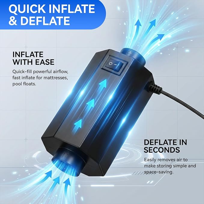 Electric Air Pump for Inflatables, Inflator Deflator Quick-Fill, Compact Pump - Image 4