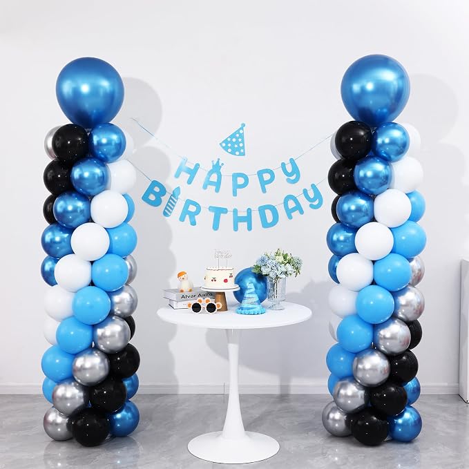 Blue and Silver Black Balloon Column Stand Arch Kit Set of 2 - Image 2