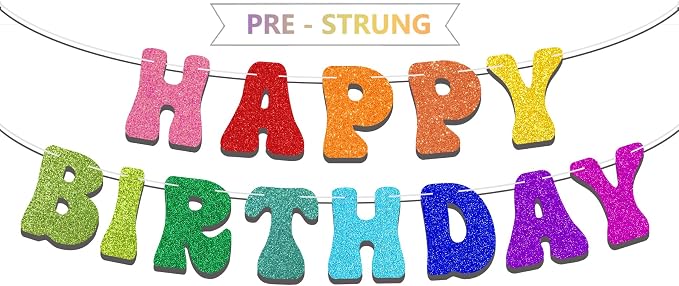Pre-Strung Rainbow Happy Birthday Banner by NANAGALI