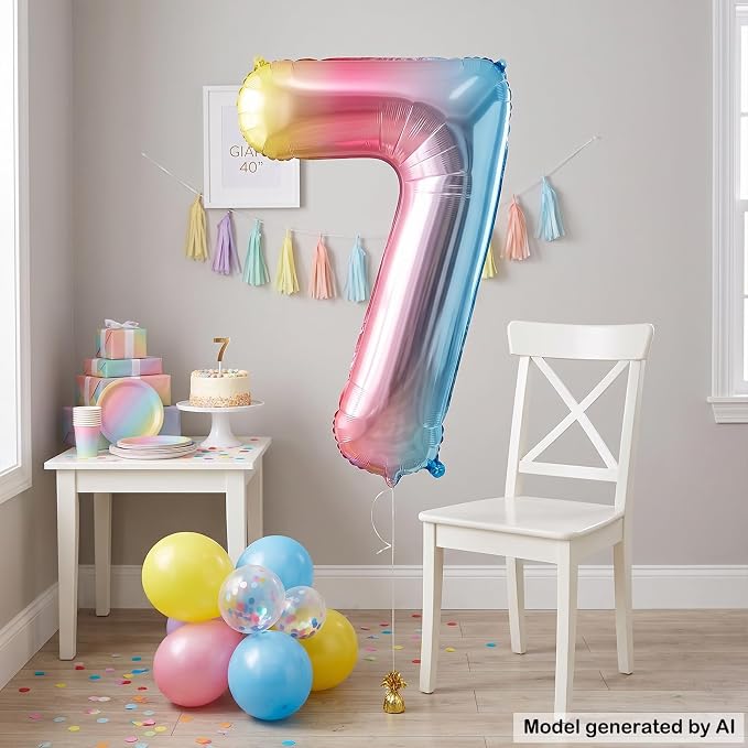 40" Rainbow Foil Number 7 Balloon - Image 3